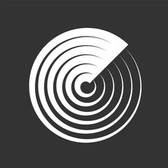 Radar graphic icon. Locator abstract sign isolated on black background. Vector illustration