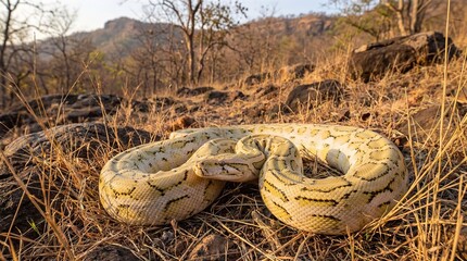 Indian Python Gir National Park, Dry Grass Landscape