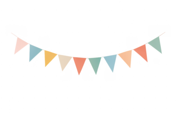 Hanging pastel bunting garland creating festive celebration atmosphere