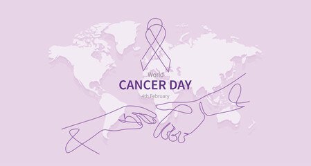 World Cancer Day with purple ribbon design. Cancer awareness background. Poster or banner background vector illustration