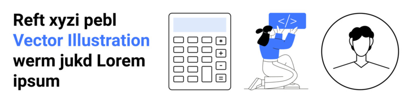 Software development, programming, tech education, calculation tools, user profiles, UI design. Developer coding, calculator icon profile avatar. Programming and tech education visuals