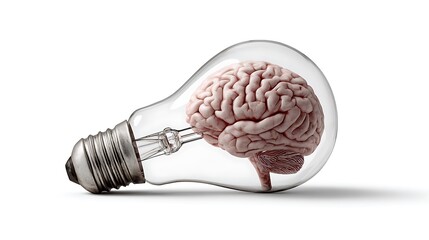 Conceptual images of a humen brain in blub isolated on the white background 