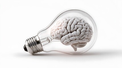 Conceptual images of a humen brain in blub isolated on the white background 