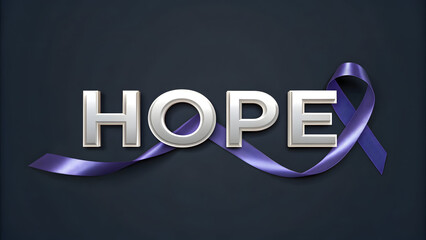 Hope Typography with Awareness Ribbon on Dark Background