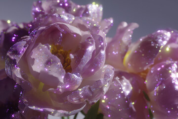 Stunning close-up of sparkling purple flowers in bright sunlight with shimmering effects