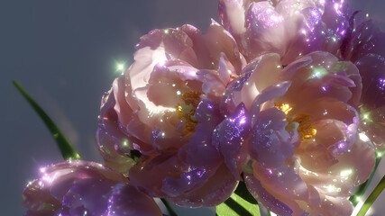 Bright pink flowers sparkle under sunlight in a simple setting with a soft background, showcasing nature's beauty and details