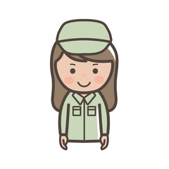 笑顔で正面を向くかわいい女性作業員のイラスト
