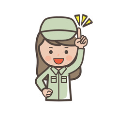 指差しポーズのかわいい女性作業員のイラスト