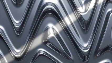 Zigzag metallic waves with industrial chrome texture and linear light beam