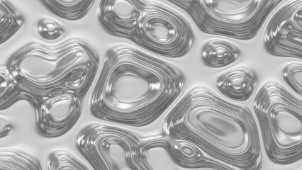 Top view of molten silver metal pools with concentric ring patterns