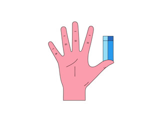 Obraz premium A pink hand holding a blue and purple cylinder