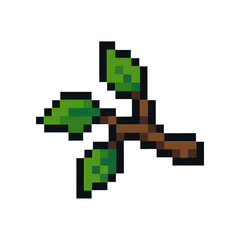 PNG Pixelated branch with leaves.