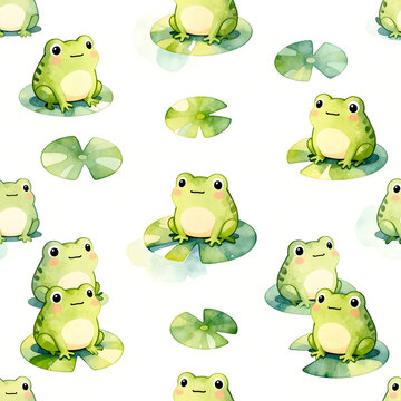 Whimsical Frog Pattern: A delightful repeating pattern of charming, smiling frogs perched on lily pads, creating a sense of playful innocence.