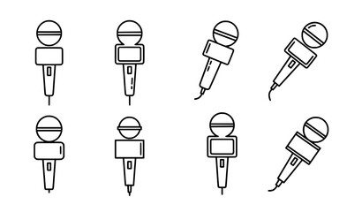 News microphone line icon set with multiple stroke weights for journalism and media vector design