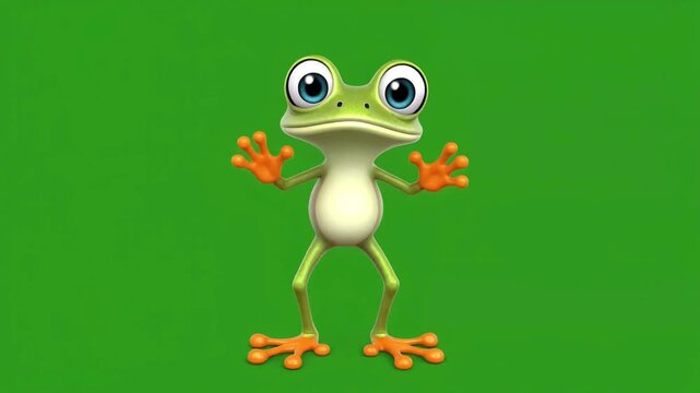 A funky cartoon frog performs a lively dance, showcasing its energetic movements and vibrant colors in a playful animation.
