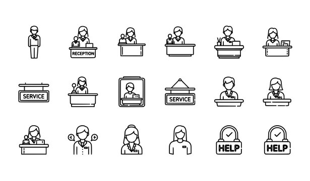Modern reception linear icon collection editable black vectors with varied stroke lines