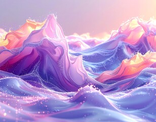 Vibrant abstract mountain landscape with swirling purple, pink, and blue hues