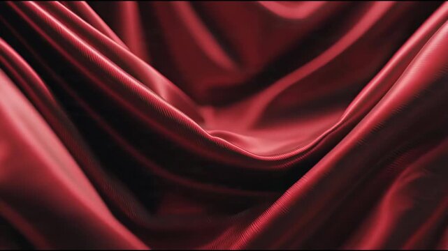 A close-up view of a red satin fabric with flowing folds and soft texture