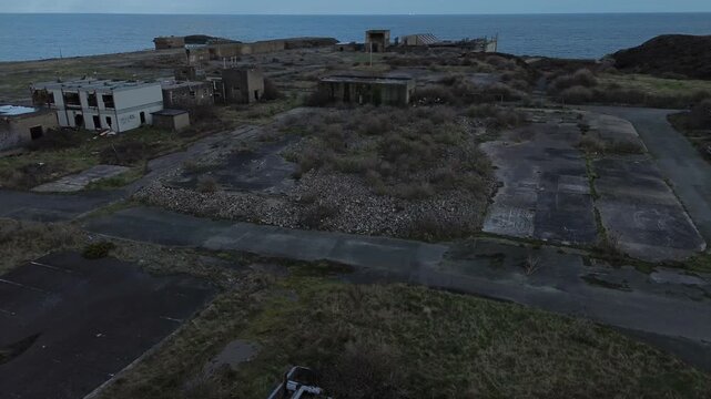 Deserted Octel chemical facility aerial view abandoned industrial factory offices and wasteland