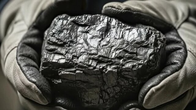 Hands holding natural coal nugget highlighting energy and mining resources