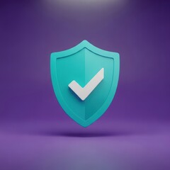 Teal shield icon with white checkmark on purple background