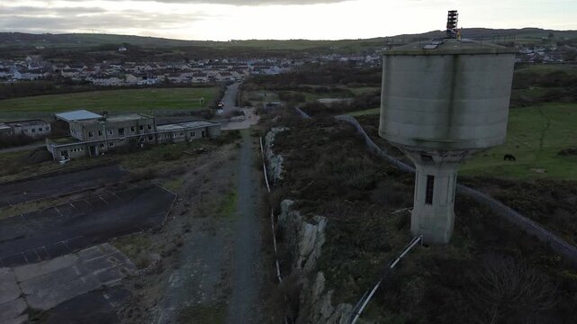 Disused Octel chemical site aerial view abandoned industrial factory water tower ruin
