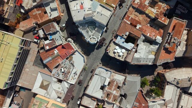 Aerial Top Down Paris London Neighborhood with Cobblestone Streets in Santiago de Chile