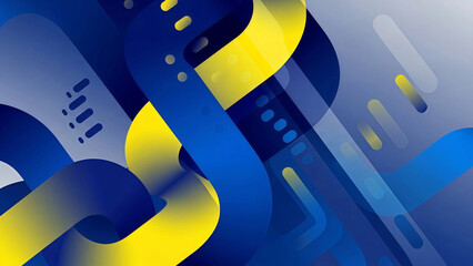 Vibrant blue and yellow abstract design with dynamic shapes