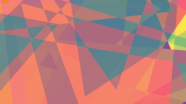Loopable colorful abstract background animation, overlapping geometric shapes, modern and dynamic design of rotating multi-color triangles