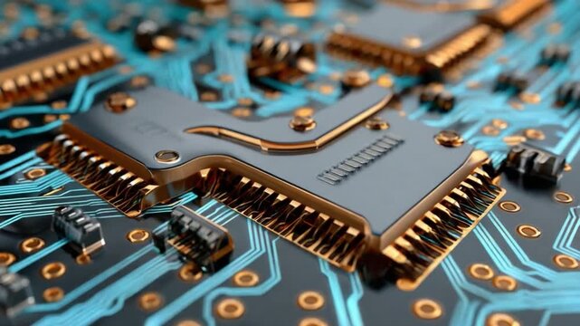 Circuit Board Components: A detailed macro shot highlighting intricate electrical components on a modern circuit board.