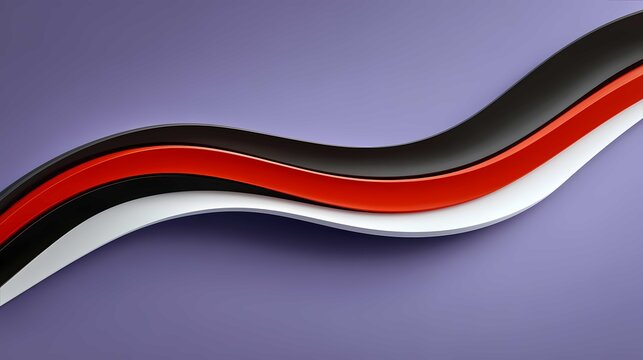 Abstract curved ribbons in black, red and white weaving over purple background under studio lighting