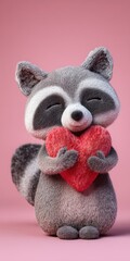 Cute raccoon holding red heart expressing love and affection