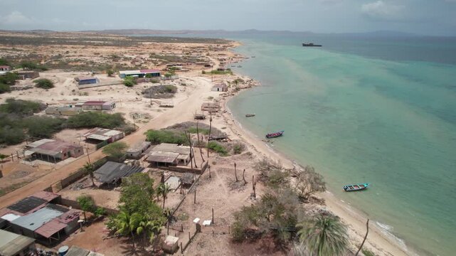 Aerial View of Playa Punta Arena Araya Peninsula Venezuela Coastline