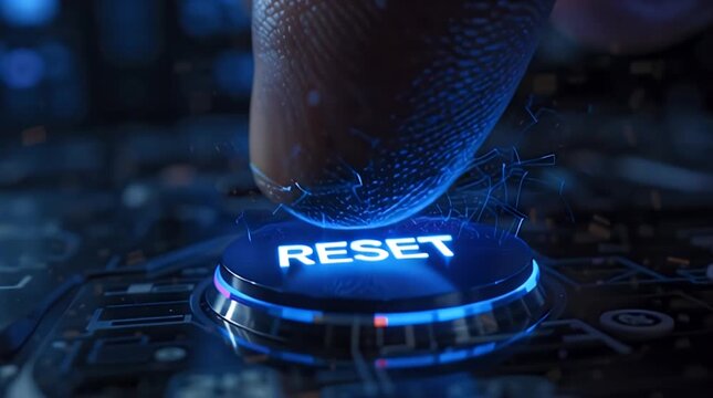 Restoring Digital Harmony A Finger Activates the Glowing Reset Button, Signifying a Crucial System Reboot or New Beginning