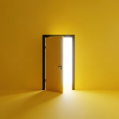 Bright opportunity through open door in yellow room