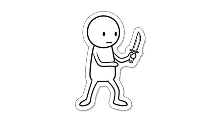 Fototapeta premium Simple Cartoon Character Holding a Knife in a Threatening Pose.