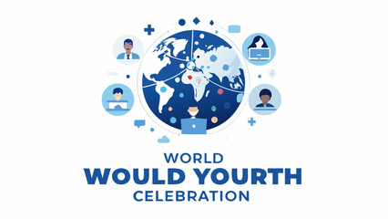 Youth collaborating on global project with digital devices and world map symbolizing unity and celebration