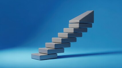 Ascending gray blocks forming upward arrow on blue background