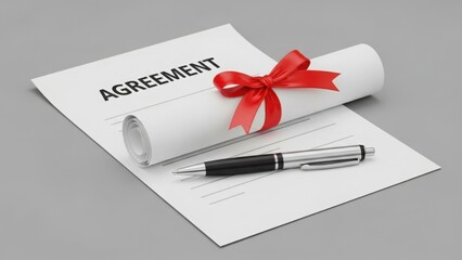 Business agreement with rolled document and pen