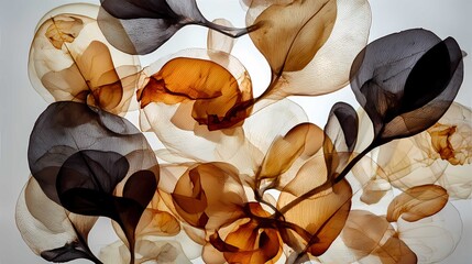 Abstract translucent shapes with warm orange brown and cream tones