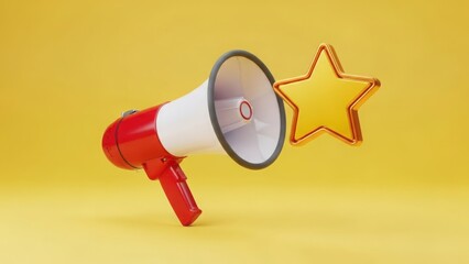 Megaphone with star symbol on yellow background