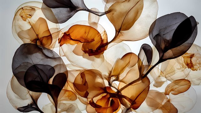 Abstract translucent shapes with warm orange brown and cream tones