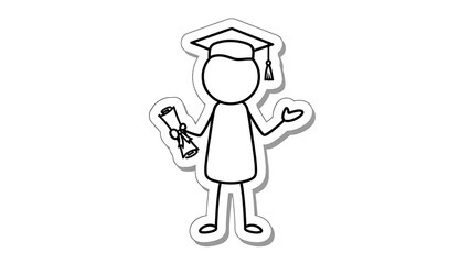 Simple Stick Figure Graduate Holding Diploma and Wearing Cap.