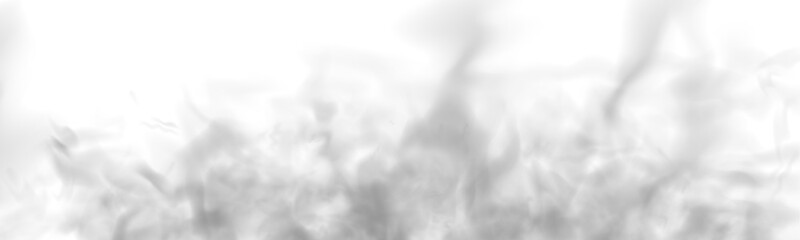 Obraz premium Gray smoke wisps drifting softly on a white background. Realistic smoke, fog, and cloud textures in 3D vector illustration style. Cutout smoke and cloud PNG image.