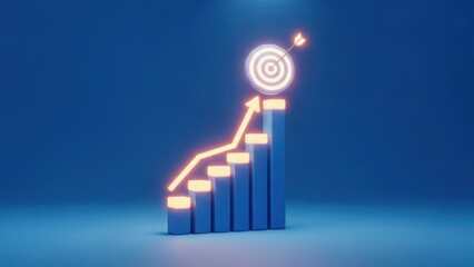 Business growth chart with target and arrow achieving goals