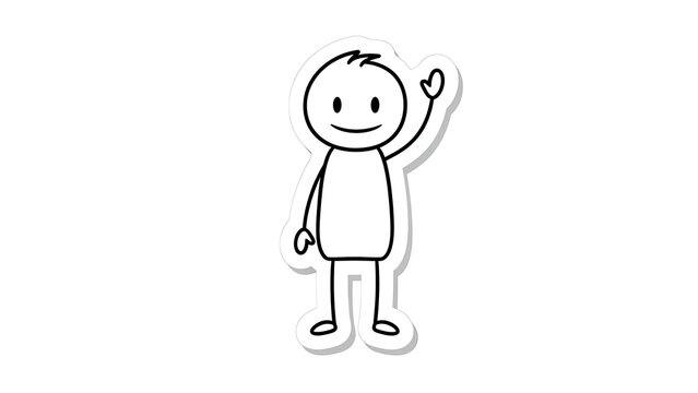 Simple Stick Figure Waving Hello with a Friendly Smile.
