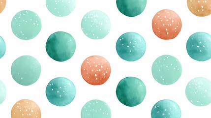 Watercolor circles pattern with teal turquoise coral and peach tones on white background