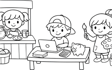 Little Entrepreneurs Coloring Book for Kids &ndash; Business Activity Vector