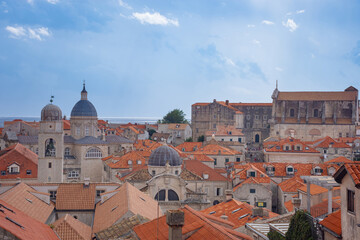 Obraz premium View of famous red terracotta rooftops and historic buildings in Old Town Dubrovnik on the Adriatic coast of Croatia