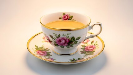 Fototapeta premium Delicate floral tea cup on saucer illustration
